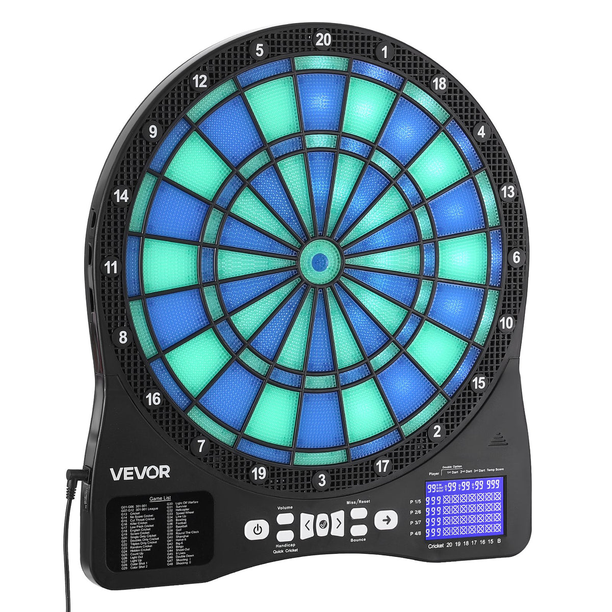 Electronic Dart Board, LED-Illuminated Target Dartboard with 48 Games