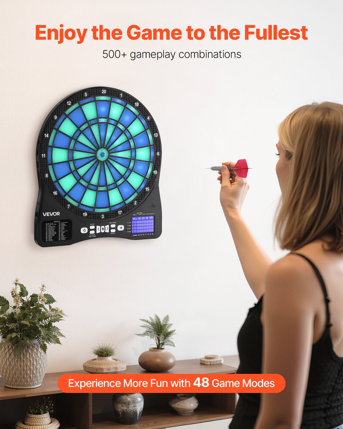 Electronic Dart Board, LED-Illuminated Target Dartboard with 48 Games