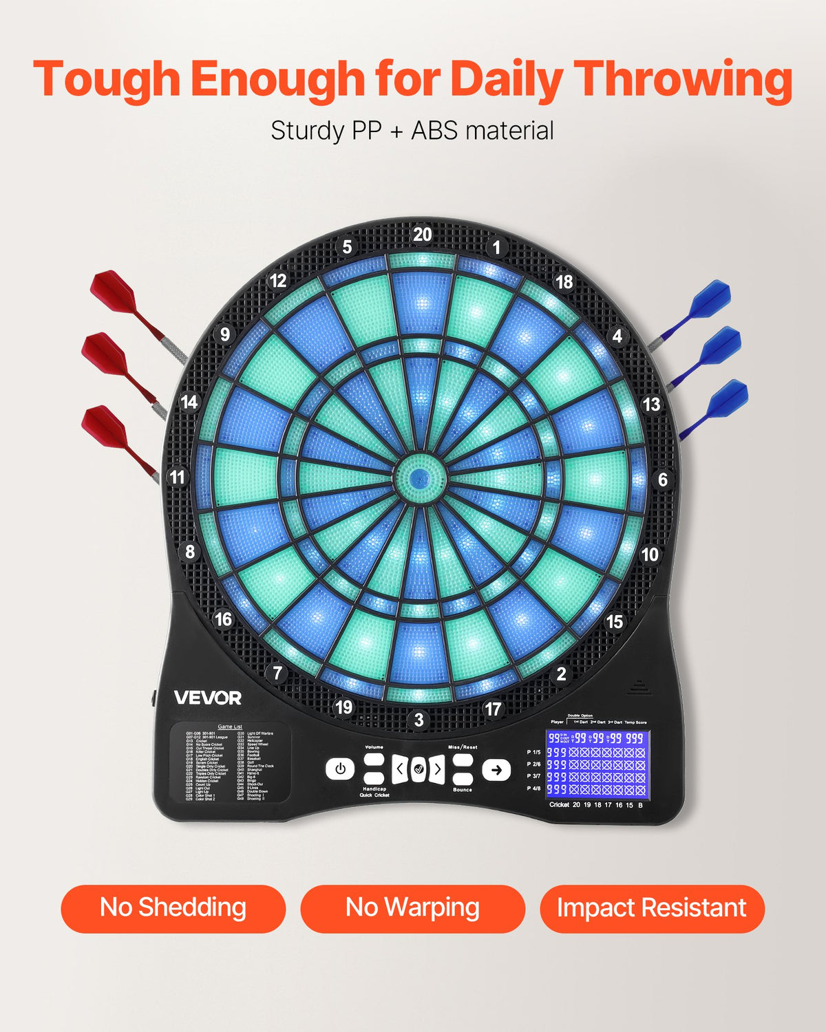 Electronic Dart Board, LED-Illuminated Target Dartboard with 48 Games