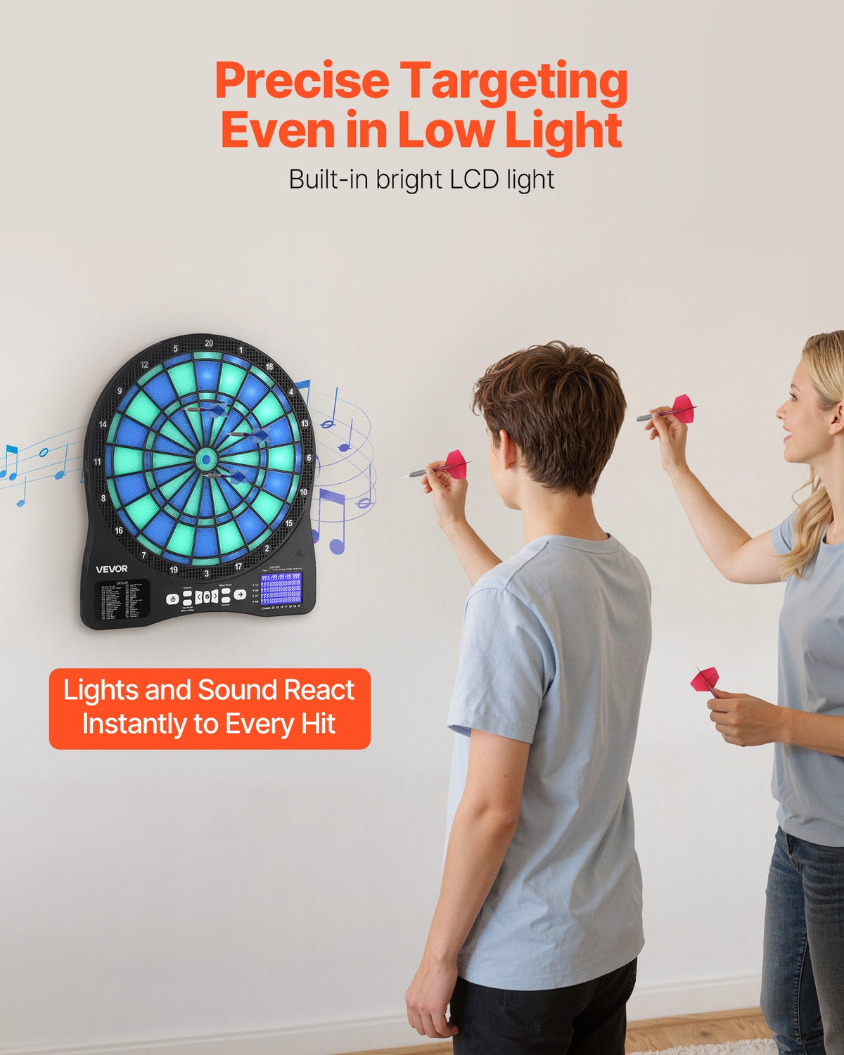 Electronic Dart Board, LED-Illuminated Target Dartboard with 48 Games