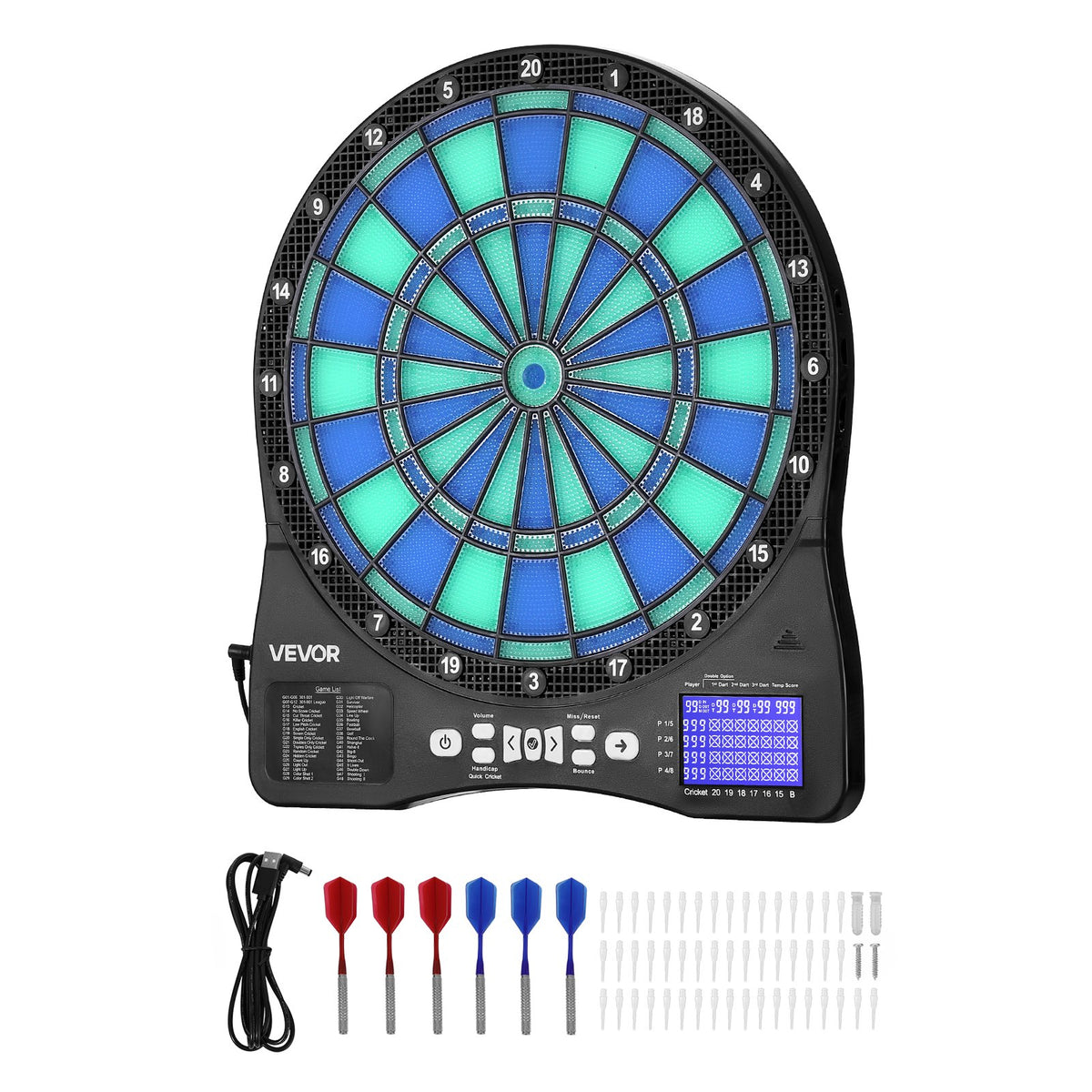 Electronic Dart Board, LED-Illuminated Target Dartboard with 48 Games